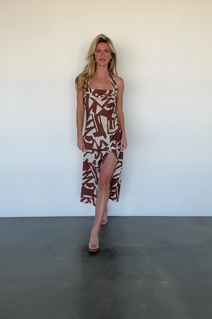 Halin Halter Dress | Brown + Natural Print