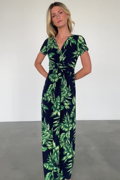 Soleil Maxi Dress | Black Leaf Print