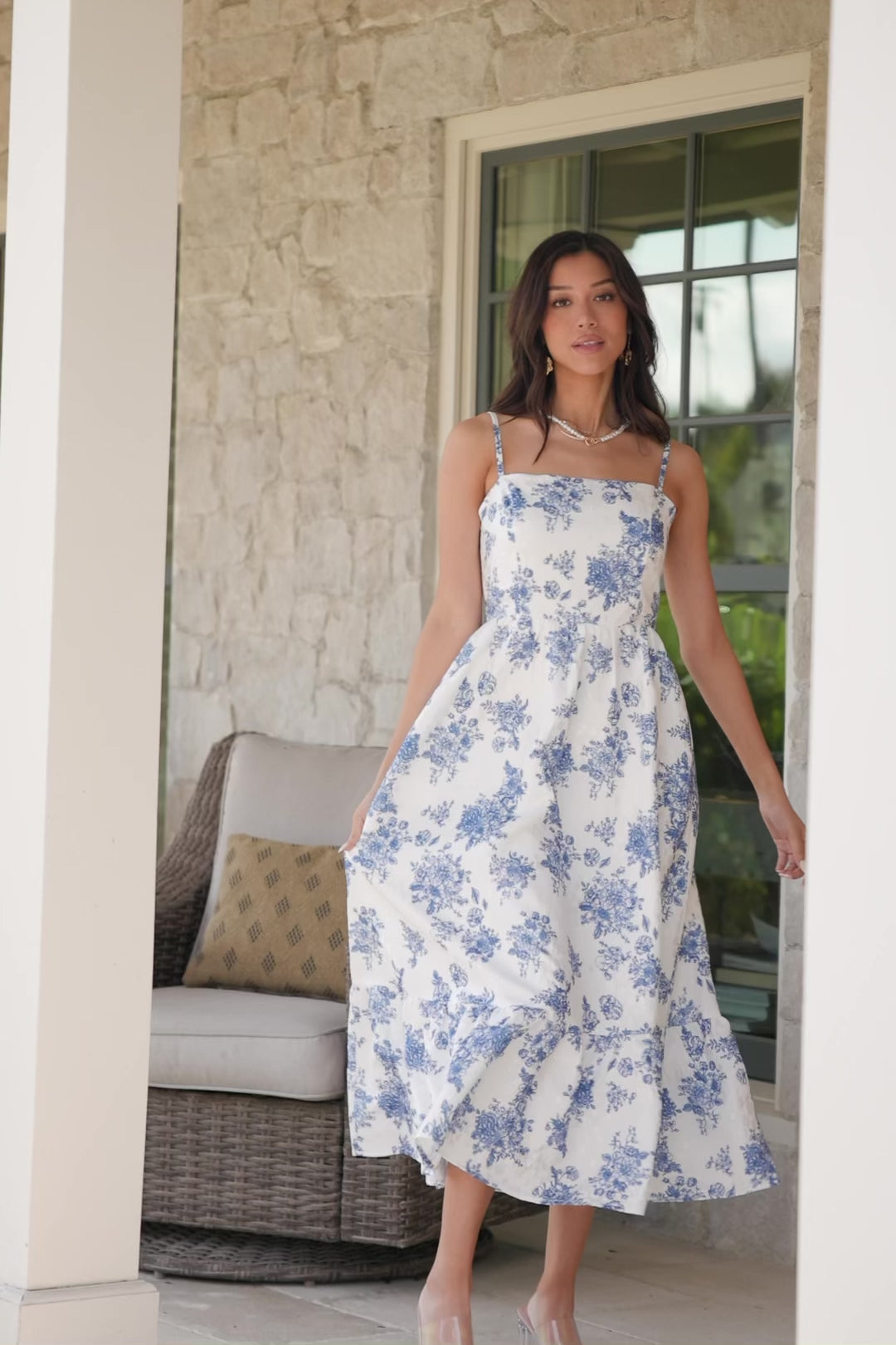 Cherie Jacquard Dress | Off White + Blue Floral
