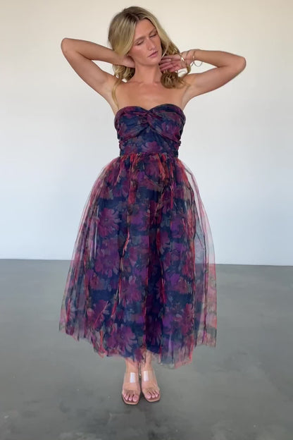 Cristelle Strapless Dress | Navy Multi Floral