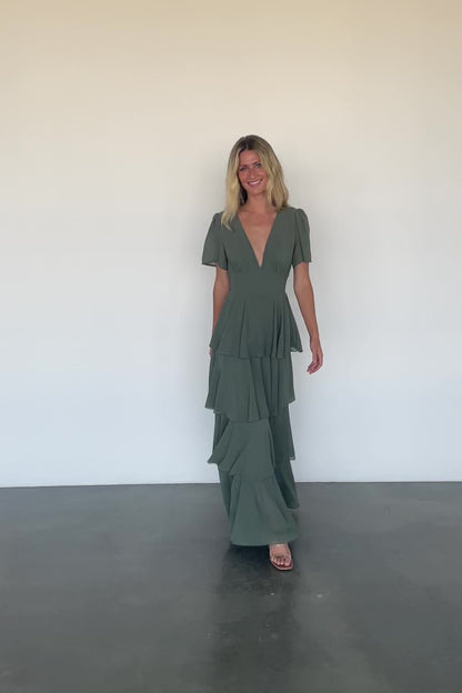 Montaigne Ruffle Maxi Dress | Dark Sage