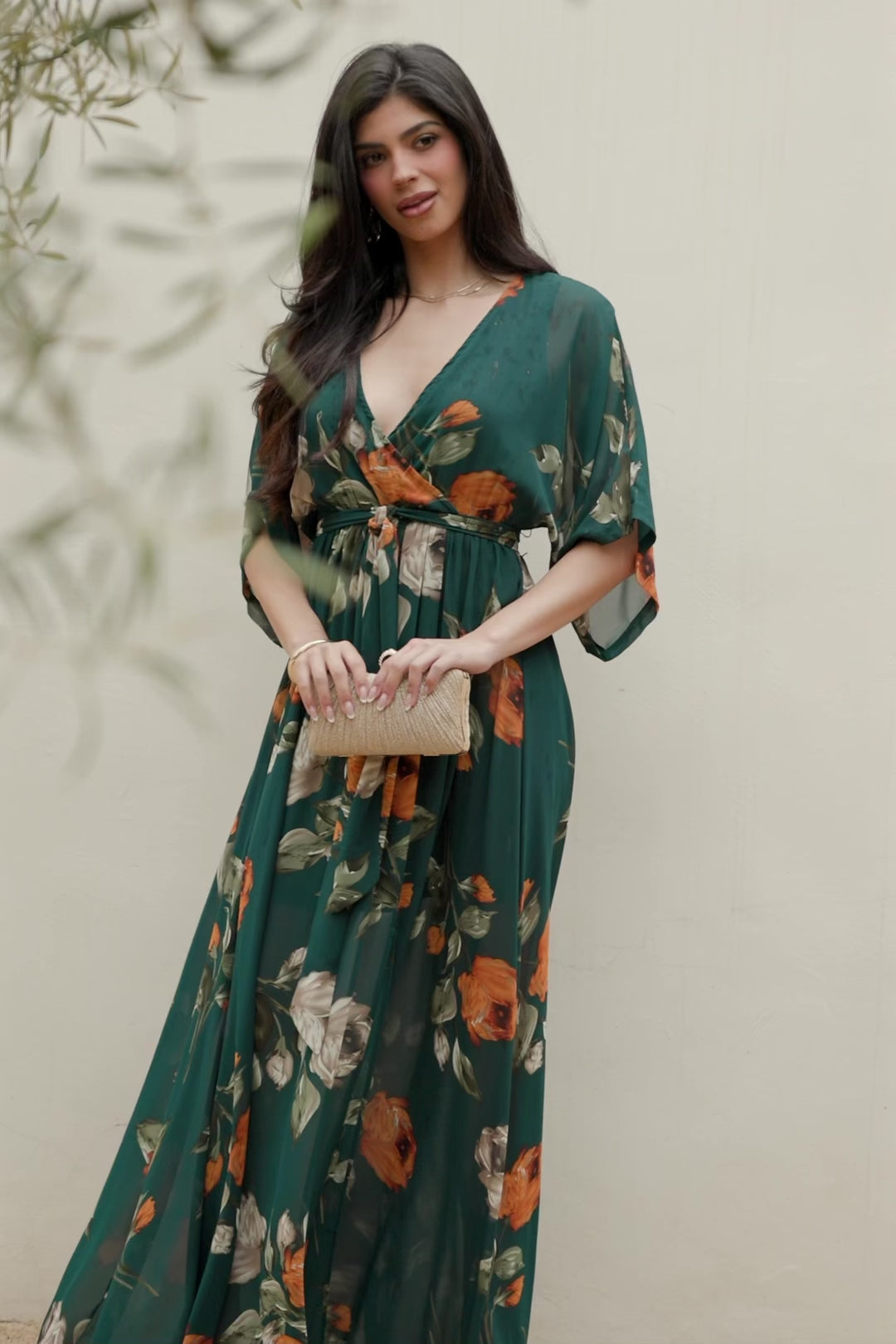 green kimono style dress Kia Kimono Maxi Dress - Deep Topaz Floral