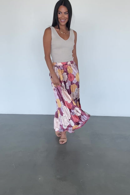 Cori Pleated Skirt | Deep Mauve Floral