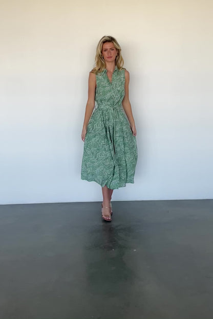 Scottie Button Tank Dress | Green Print