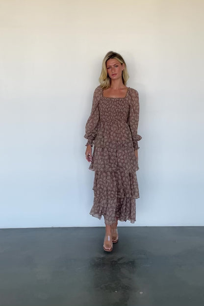 Miranda Tiered Maxi Dress | Latte Floral