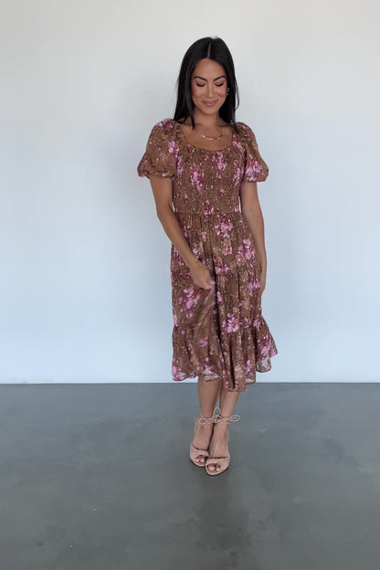 Lizzy Midi Dress | Copper + Pink