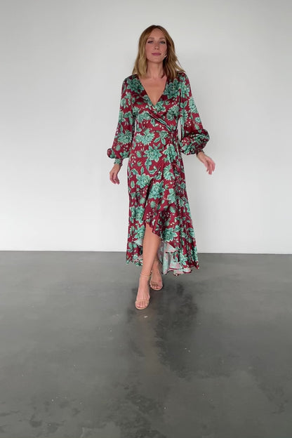 Lavinia Ruffle Maxi Dress | Rust + Green Floral