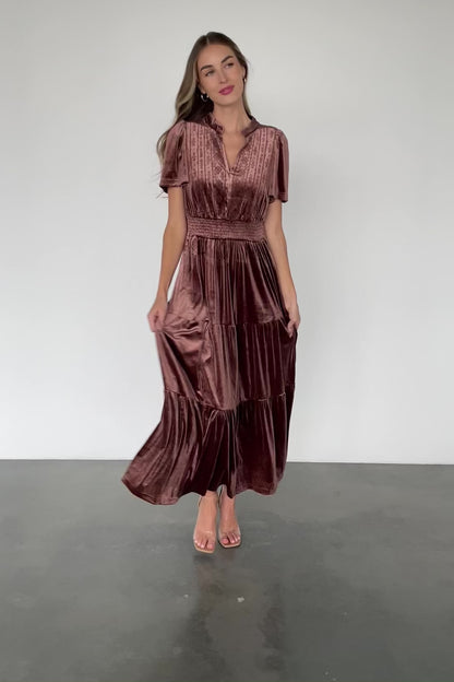 Maida Embroidered Velvet Dress | Chocolate