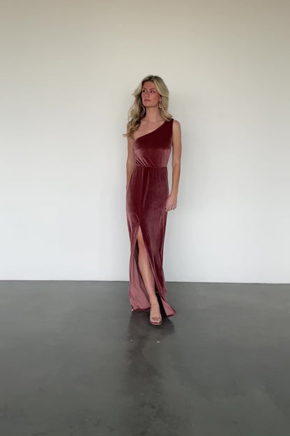 Tatiana Velvet One Shoulder Maxi Dress | Rose