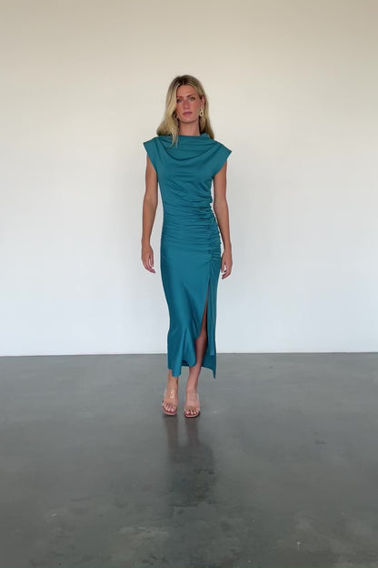 Sasha Ruched Maxi Dress | Peacock Blue