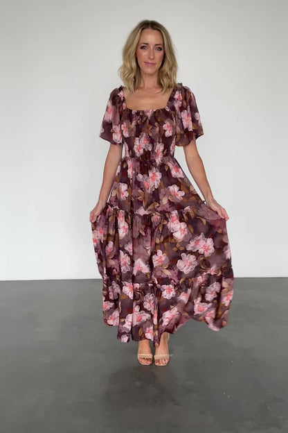 Southampton Smocked Maxi Dress | Brown Floral