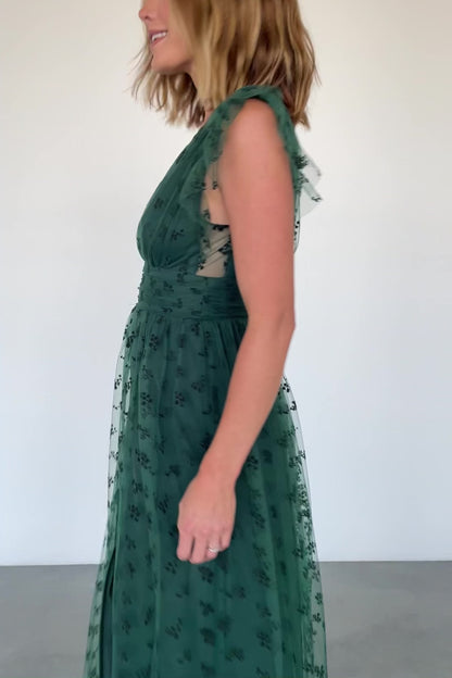 Caterina Tulle Maxi Dress | Dark Green