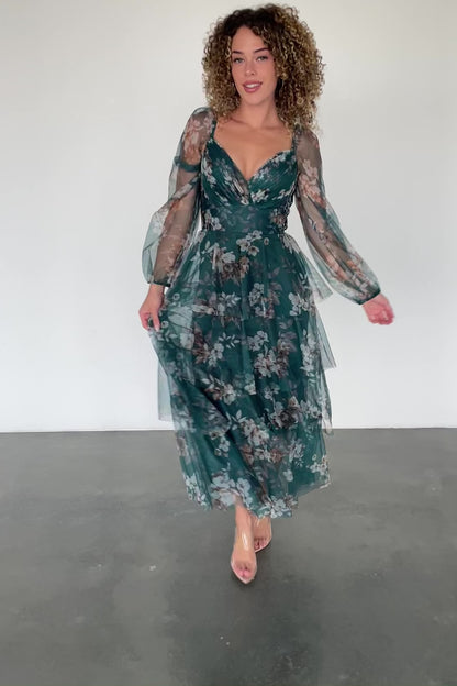 Tessa Tiered Maxi Dress | Green Floral