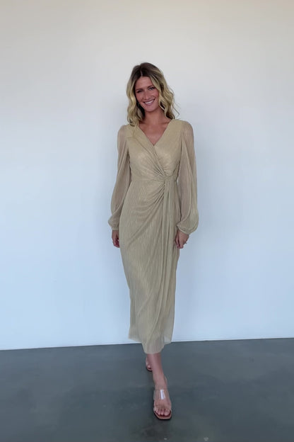 Devlyn Pleated Dress | Golden Shimmer