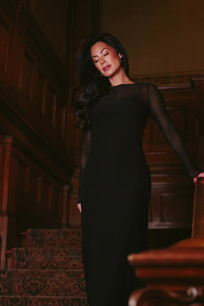 Darya Mesh Midi Dress | Black