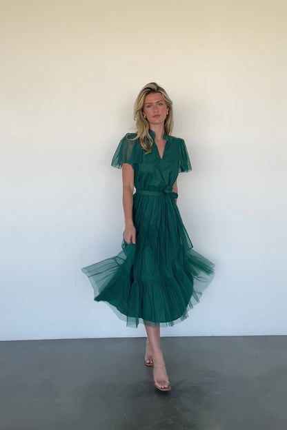 Medina Tulle Midi Dress | Emerald