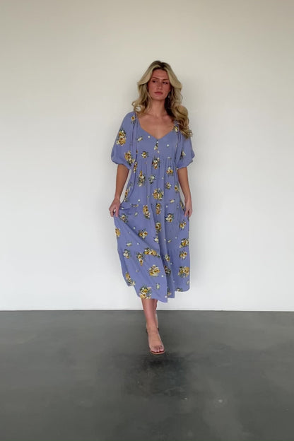 Judith Dress | Blue + Golden Floral