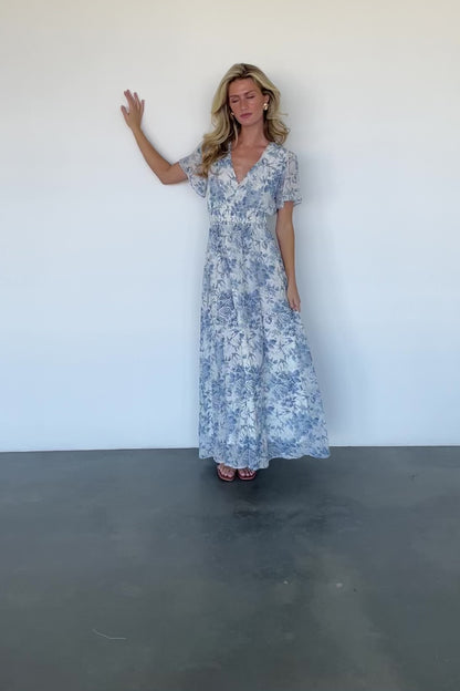 Birdie Maxi Dress | Off White + Blue