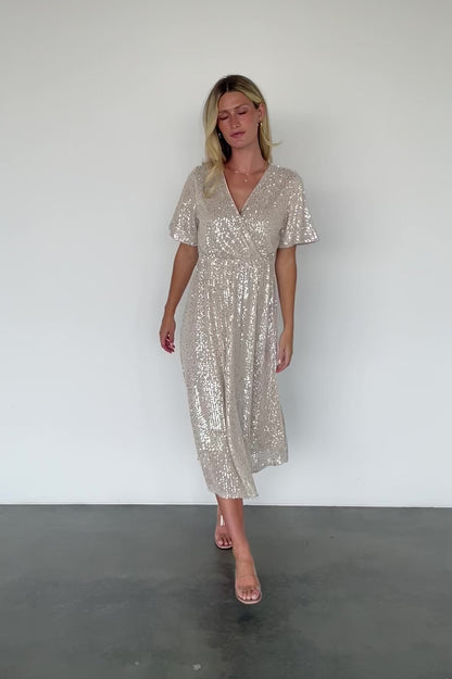 Mayfair Sequin Midi Dress | Champagne