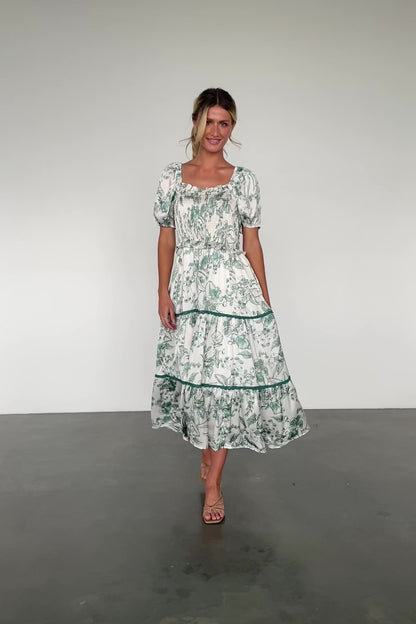 Ruthie Tiered Midi Dress | Green Print