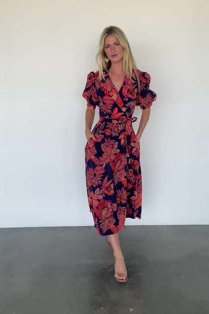 Potenza Wrap Dress | Navy + Rust