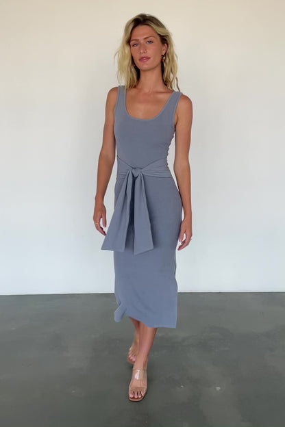 Kylee Front Tie Dress | Dusty Blue