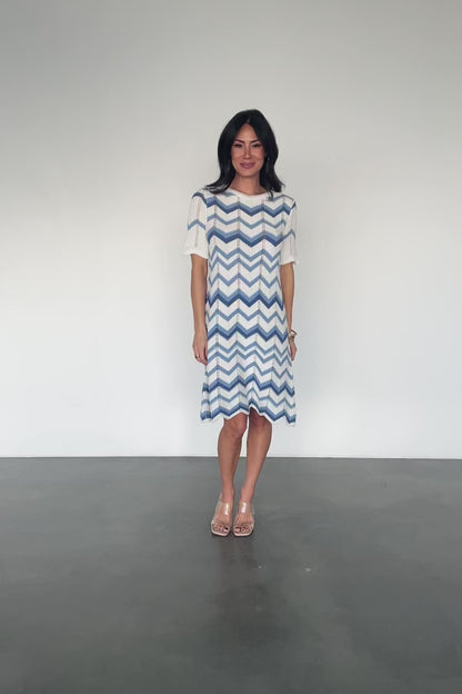 Mijas Crochet Dress | Blue + Off White