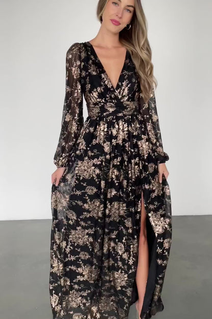 Charlene Maxi Dress | Black + Gold