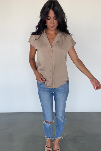 Corey Button Top | Taupe