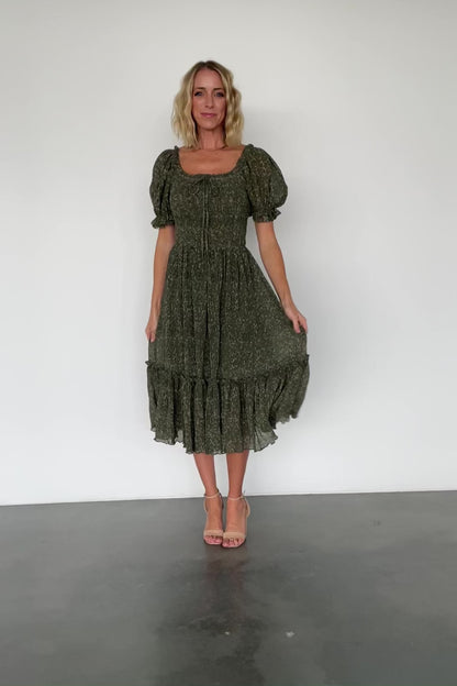 Beatrice Smocked Midi Dress | Olive Floral