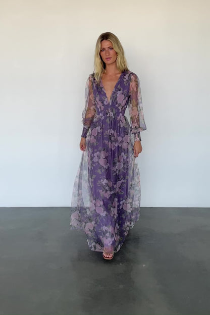 Layla Tulle Maxi Dress | Lavender + Blush Floral