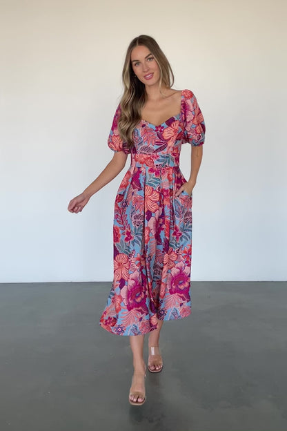 Elisha Midi Dress | Blue + Multi Floral