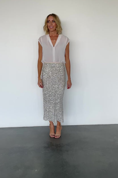 Charmed Sequin Midi Skirt | Champagne