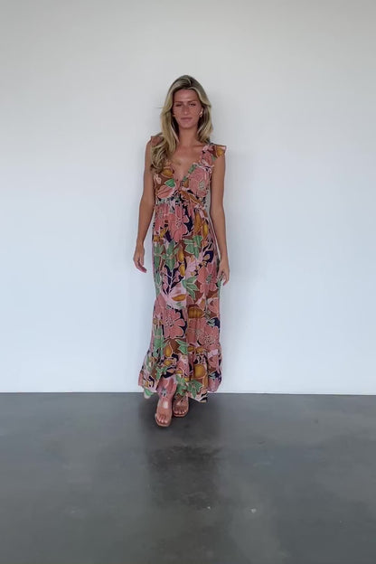 Nylah Back Tie Maxi Dress | Mocha Multi