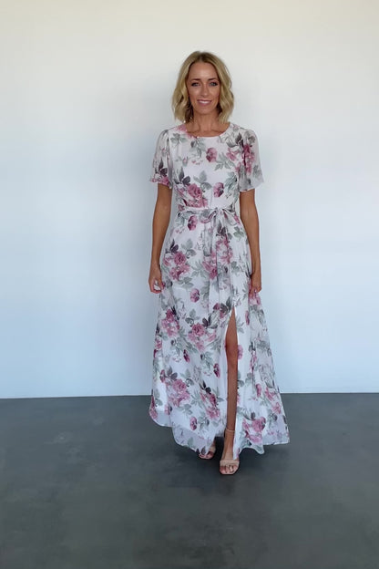 Naomi Short Sleeve Maxi Dress | Off White + Rose Floral