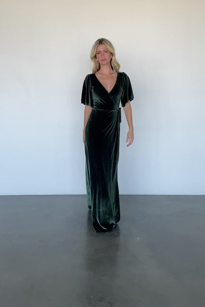 Meghan Velvet Wrap Maxi Dress | Deep Green