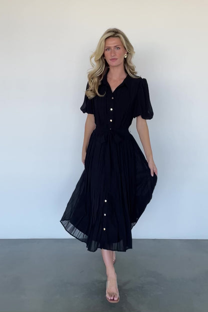 Boston Pleated Button Dress | Black