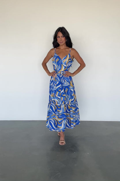 Yara Wrap Dress | Blue + Gold Multi