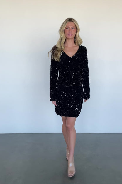 Mira Sequin Short Dress | Black