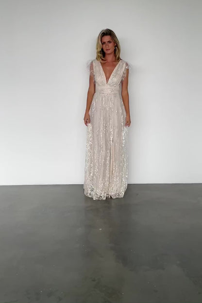 Karina Shimmer Gown | Ivory + Silver