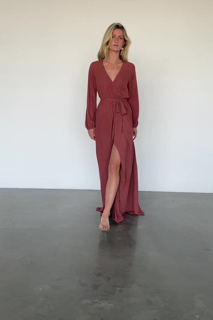 Breanne Faux Wrap Maxi Dress | Dusty Rust