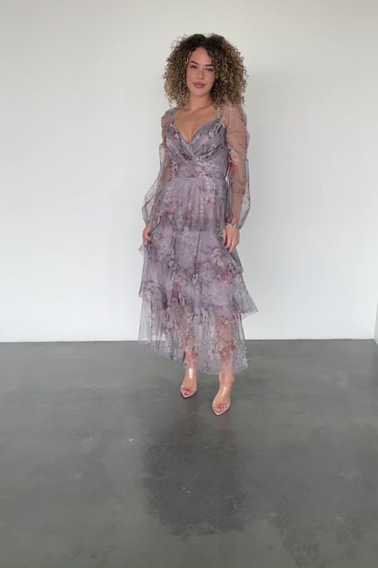 Tessa Tiered Maxi Dress | Lilac Gray Floral