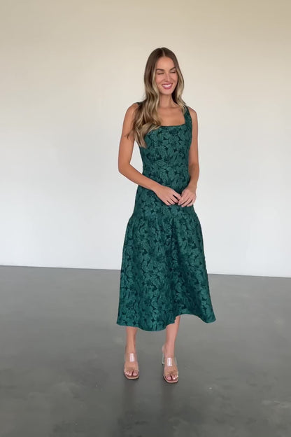 Merial Embossed Dress | Dark Green