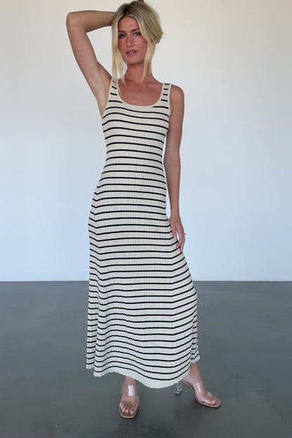 Jesse Ribbed Tank Maxi Dress | Ivory + Black