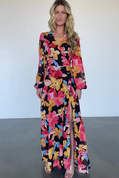 Katinka Wrap Maxi Dress | Tropical Night Floral