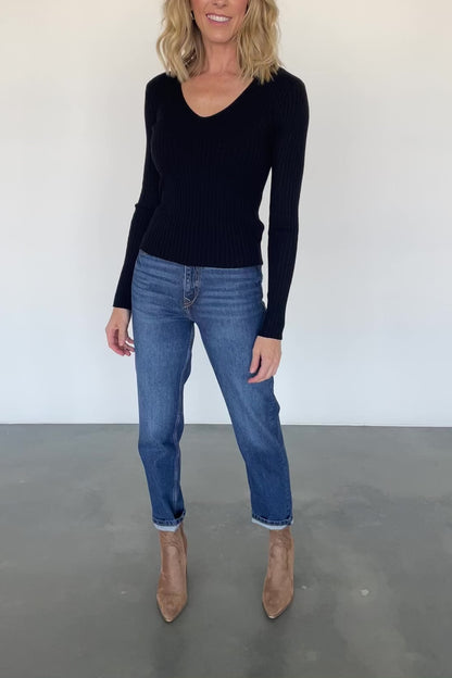 Adrian Ribbed Sweater Top | Black