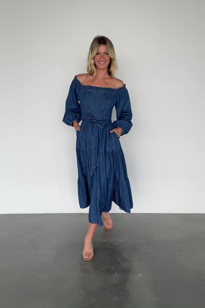 Lewiston Off Shoulder Dress | Denim Blue