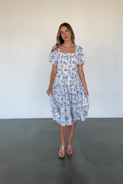 Lilla Tiered Midi Dress | Off-White + Blue Floral