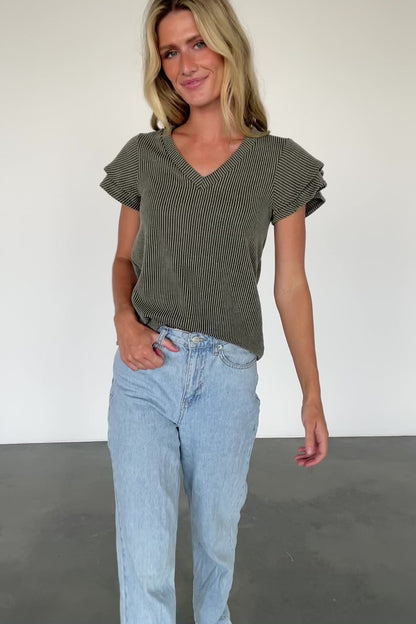 Lianna Ribbed Top | Olive