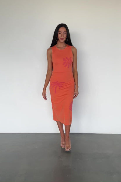 Raquel Knit Midi Dress | Orange + Pink Print